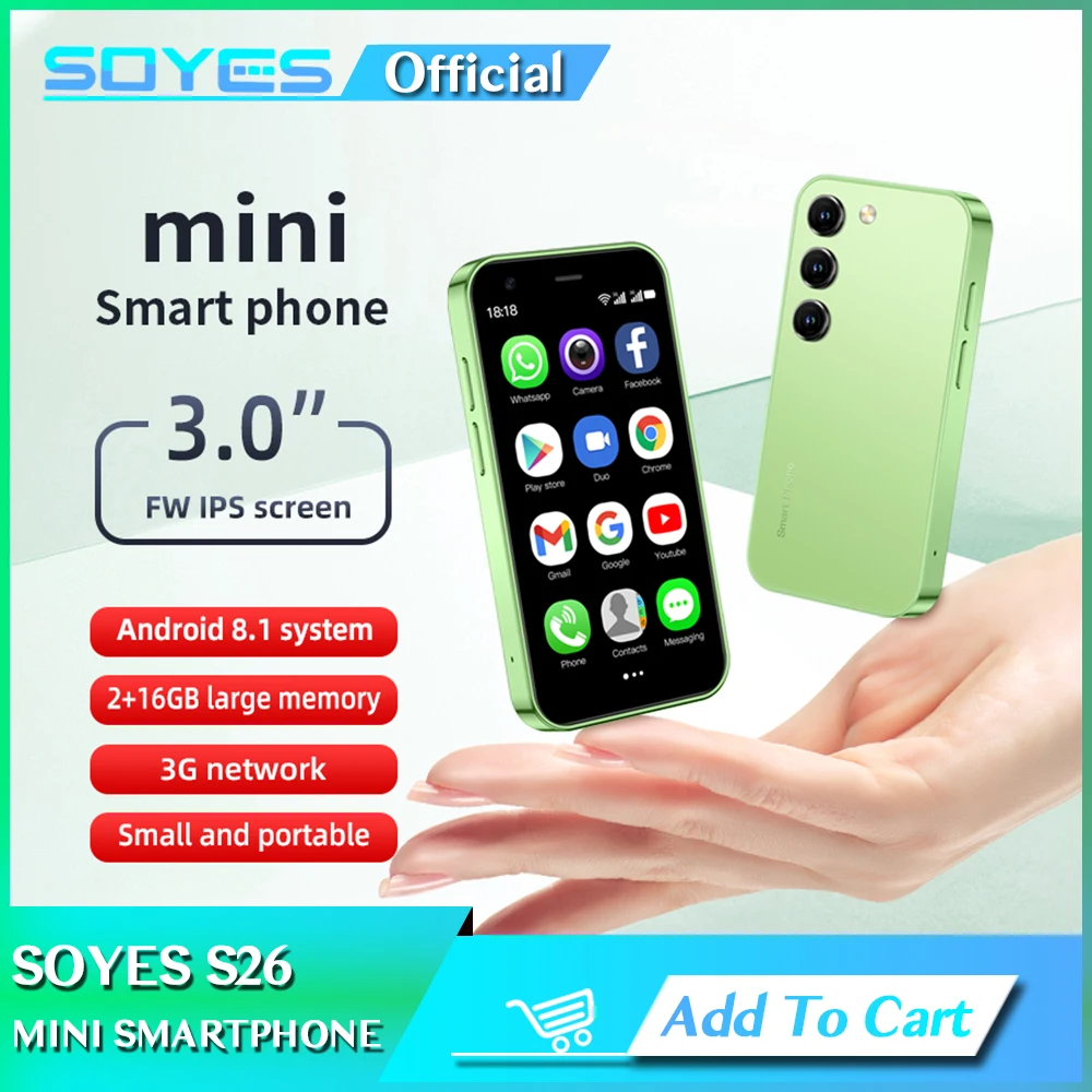 

SOYES S26 Ultra-thin Smartphone 2GB RAM 16GB ROM Android8.1 Dual SIM Standby 1000mAh 3G Network Compact Mobile Phone