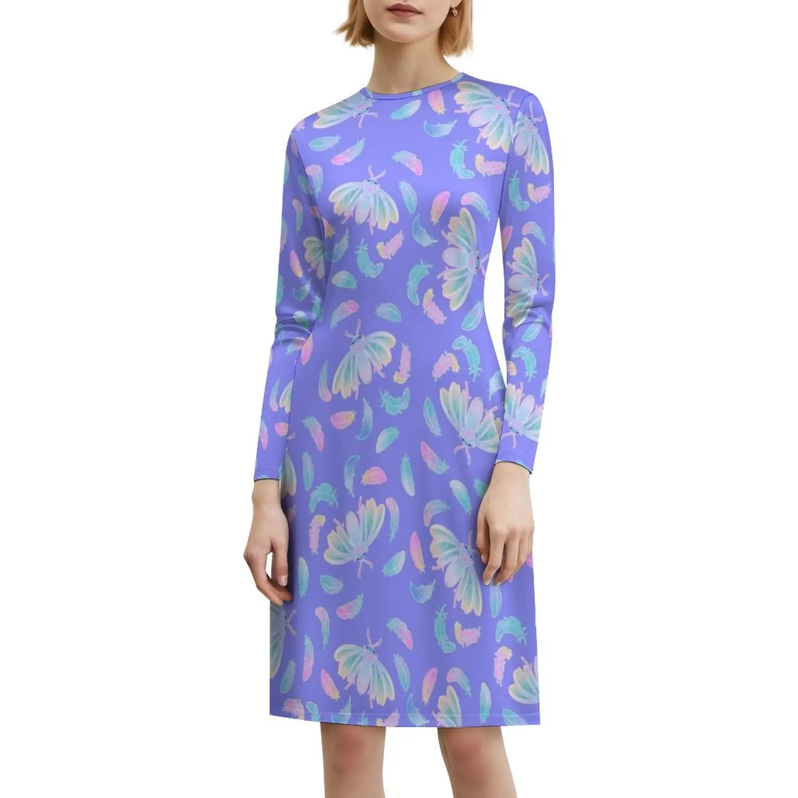 فستان حفلات أنيق للنساء من White Plume Moth على شكل حرف a مع خيارات قصيرة/طويلة/بدون أكمام، حيوان عثة بلوم بيضاء #6