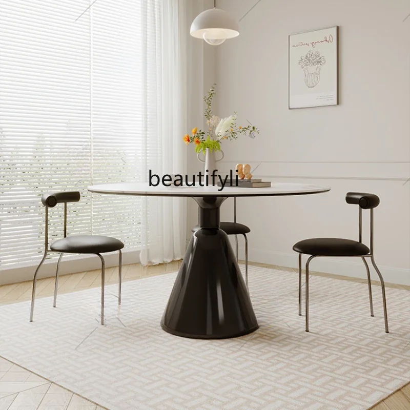 

Round Table Household Restaurant Stone Plate Small round Table French Cream Style round Dining Table