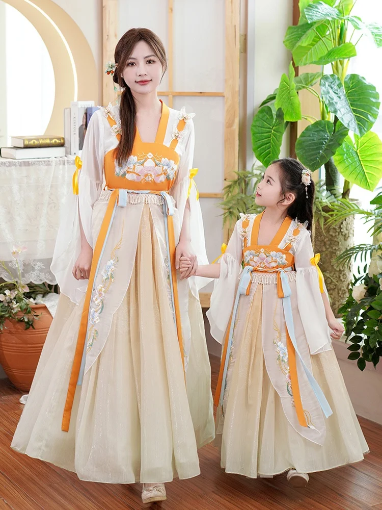 spring-children's-hanfu-style-clothing-set-super-fairy-skirt-parent-child-match-girls-tang-suit-traditional-costume-kids-outfits