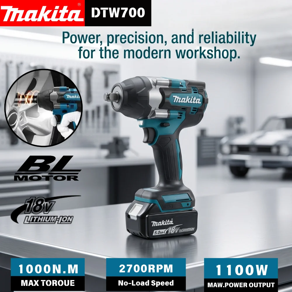 

Makita DTW700 18V Brushless Impact Wrench 1000Nm 4-Stage Speed 0-2200RPM For Makita 18V Battery Auto Truck Repair