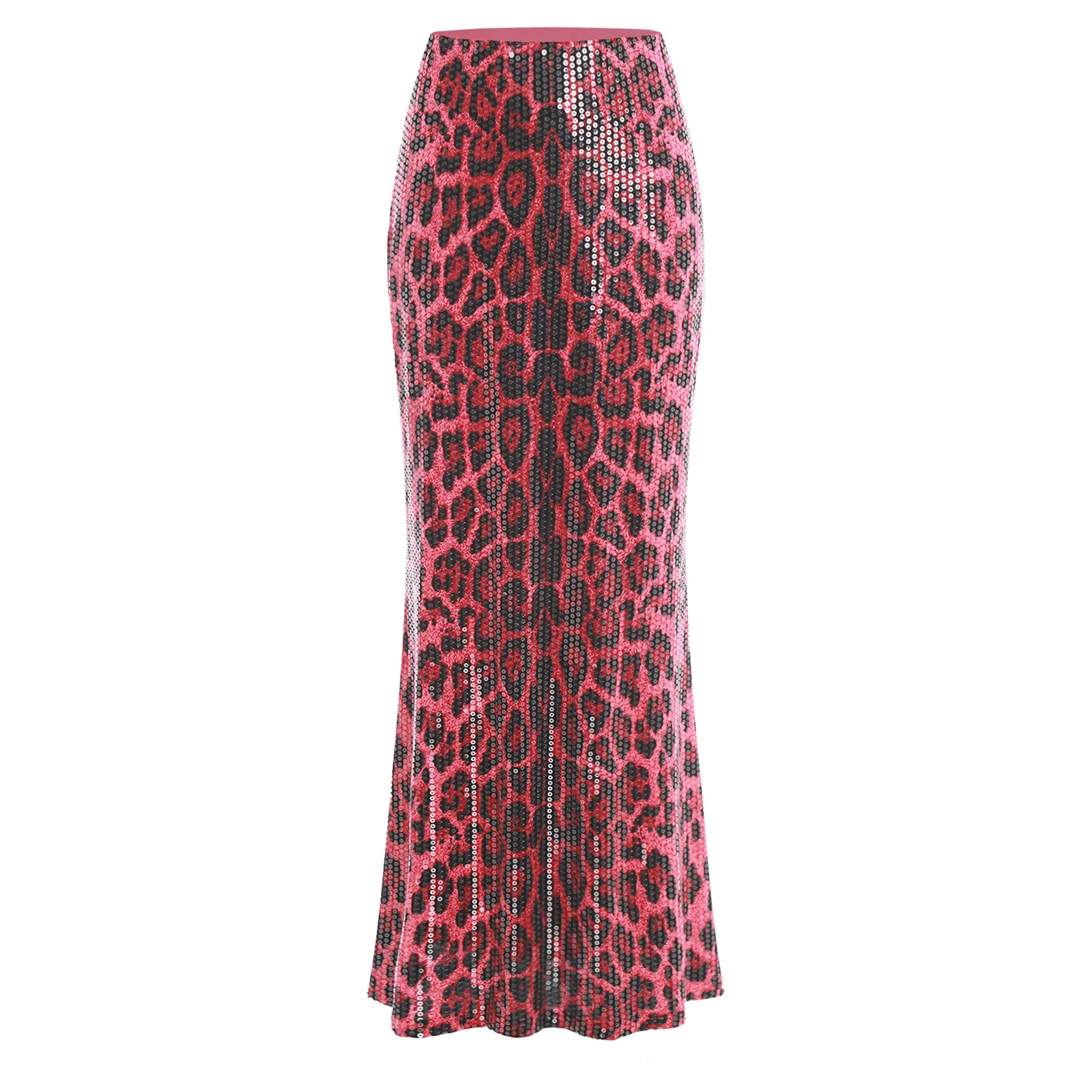 

Womens Leopard Print Y2K Bodycon Long Maxi Skirt Flared Hem Skinny Fit High Waist Elastic Waistband Slim Fit Fishtail Skirt