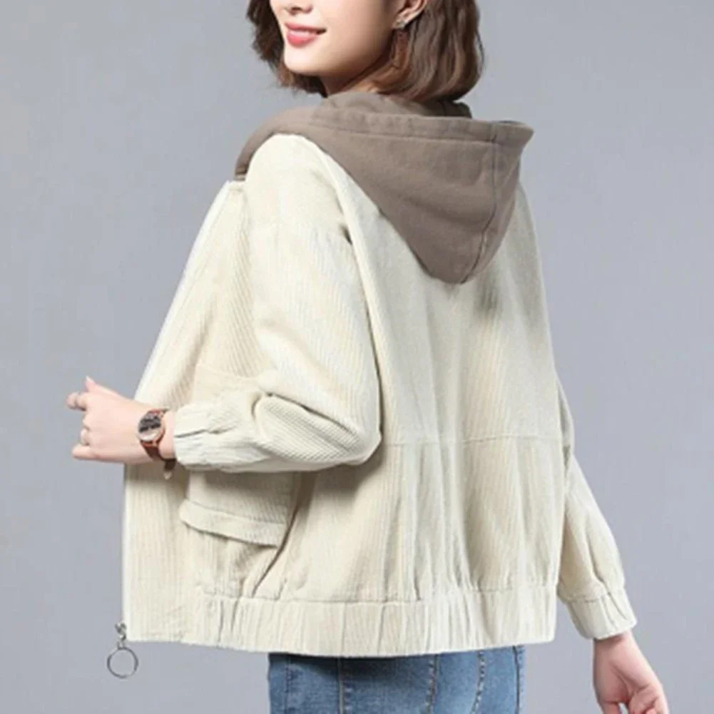 

Autumn Women's Jacket Corduroy Jacket Autumn Style Coffee Spring Autumn Loose Jacket Casual Coat Hooded Casual Coat