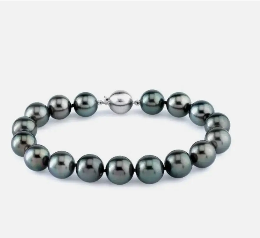 

7.5" 10-9MM TAHITIAN GENUINE BLACK ROUND PEARL BRACELET 925s