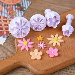 4pcs Daisy Flower Cake Plunger Fondant Cookie Cutter Mold Plum Baking Decorating Biscuit Stamps for Kitchen Bakeware Tools