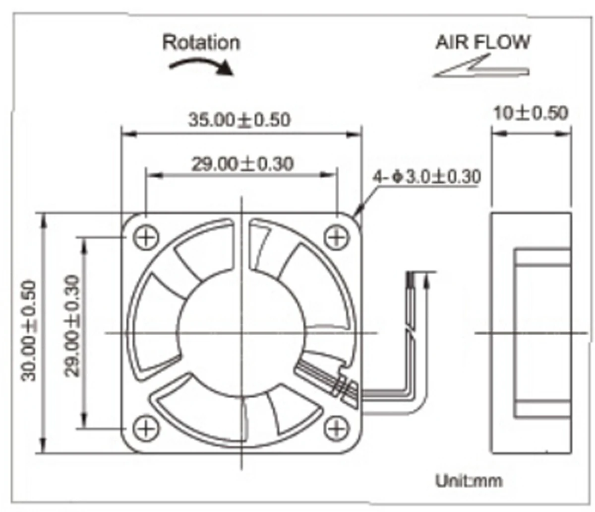 Bezszczotkowy wentylator chłodzący DC 35x35x10 mm 3510 24 V 5 łopatek 2-pinowe złącze 2.0