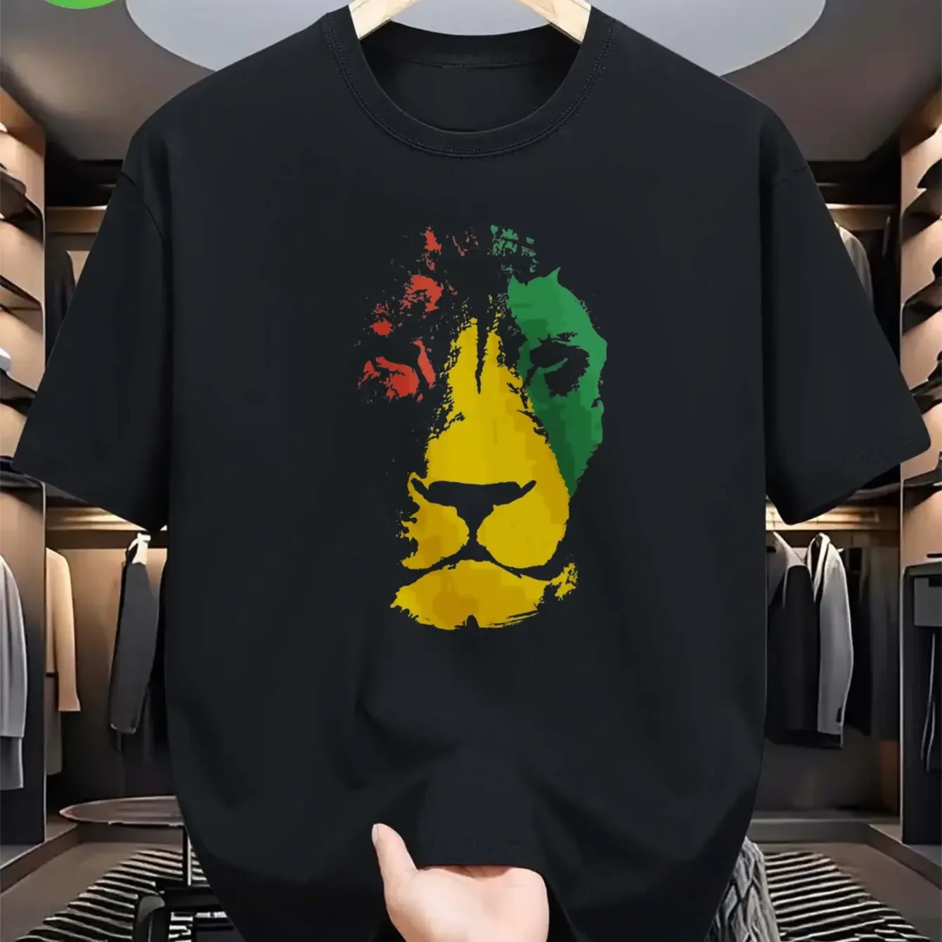 100% pure cotton summer men's T-shirt, featuring Jamaican lion, reggae music, suitable for daily wear and reggae music festivals