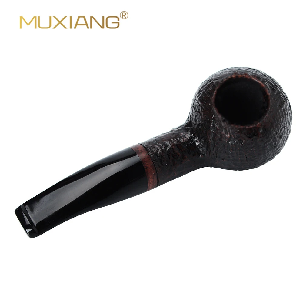 Briarwood Tobacco Pipe, with 9mm Slightly Curved Handle Pointed Cigarette Holder,  Sandblasting Bucket Deep Black ，fat ，man pipe