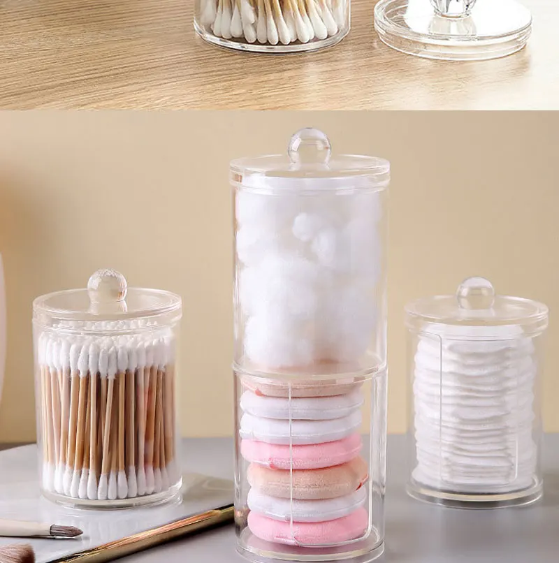 Acryl Lagerung Box Baumwolle Tupfer Lagerung Box Badezimmer Glas Make-Up Schmuck Leere Behälter Mit Transparent Deckel Glas Hause Lagerung – Detail 3