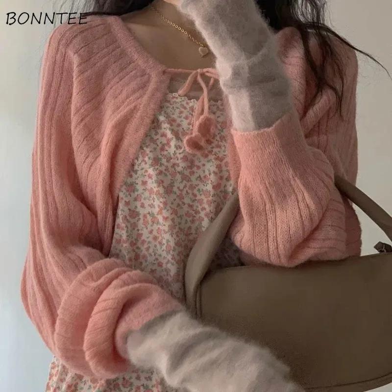 

Cardigans Women Korean Fashion Pink Loose All-match Streetwear Aesthetic Clothes Gentle Y2k Sweater Lace-up Age-reducing Chic