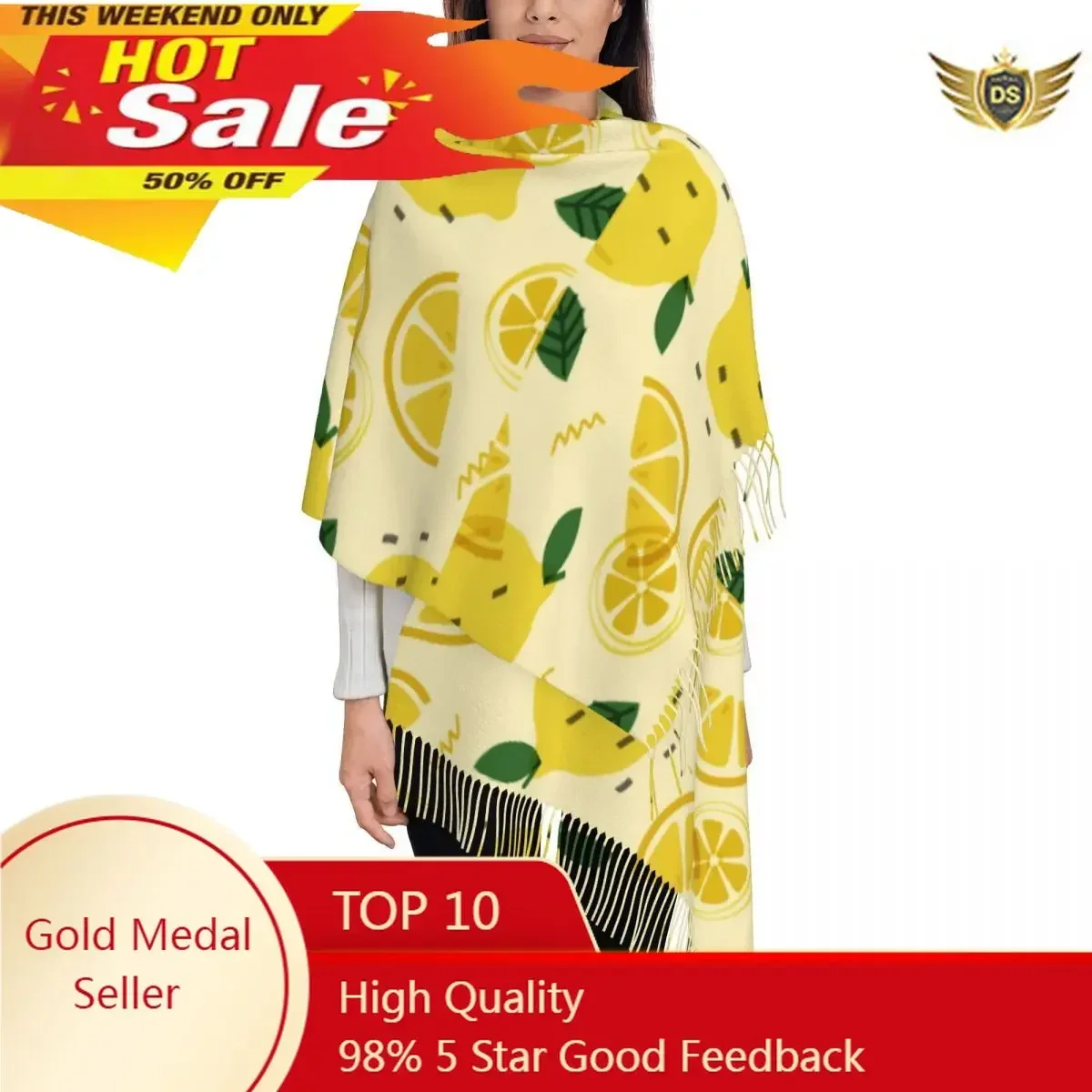 

Womens Scarf Winter Lemon Fruit Thin Warm Cape Wraps Female Bandana Pashmina Long Tassel Female