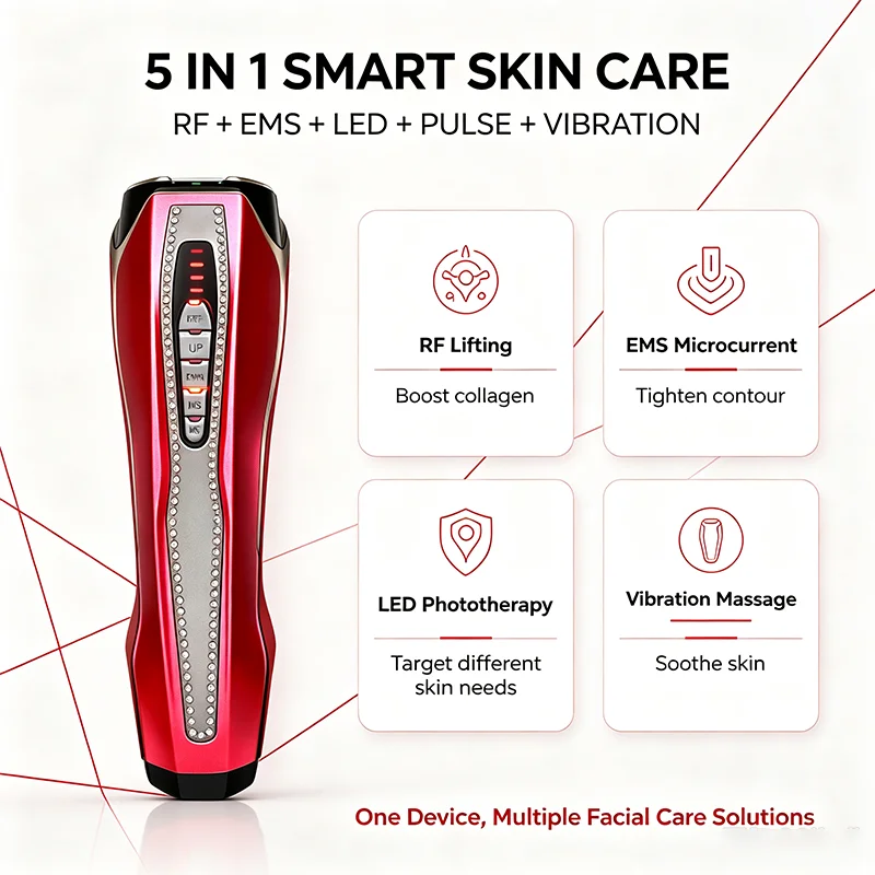 LED Phototherapy RF Beauty Instrument Facial Contour Shaping Anti Wrinkle Improve Skin Elasticity Portable Women Face Massager