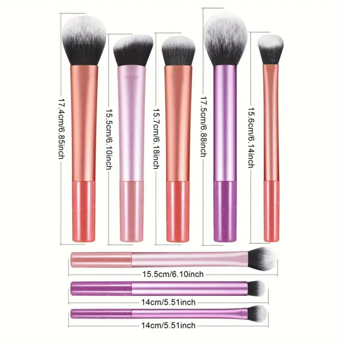 8-Piece Portable Nylon Bristle Makeup Brush Set - Multifunctional, Unscented, Suitable for All Skin Types, ABS Plastic Rod