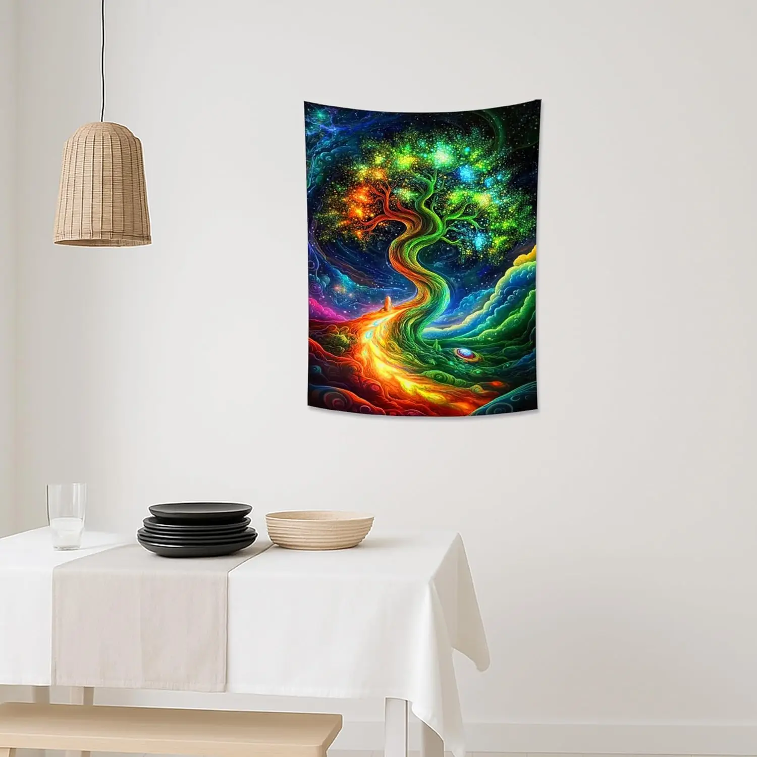 Cosmic Tree of Life Tapestry, Colorful Celestial Wall Art for Bohemian Room Decor, Ethereal Aesthetic for Bedroom, Living Room,