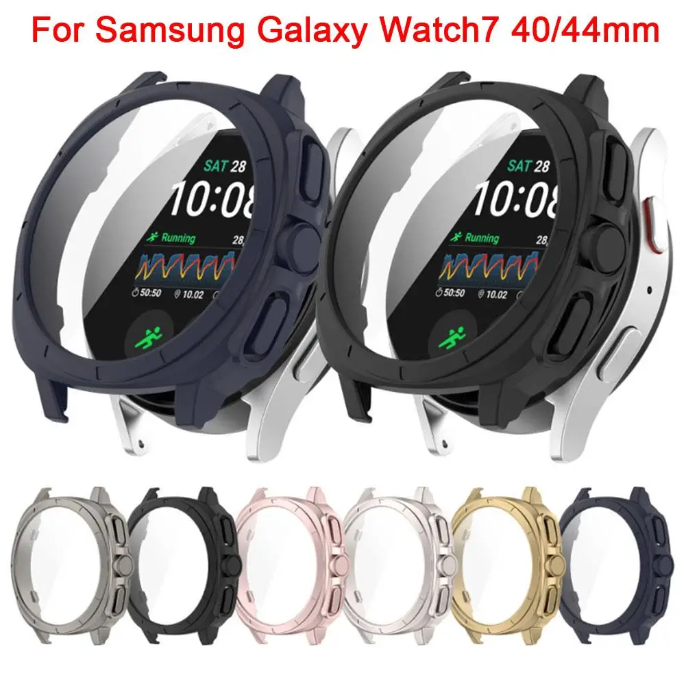 Casing pelindung layar jam tangan, untuk Samsung Galaxy Watch 7 40/44MM PC + kaca antigores penutup penuh