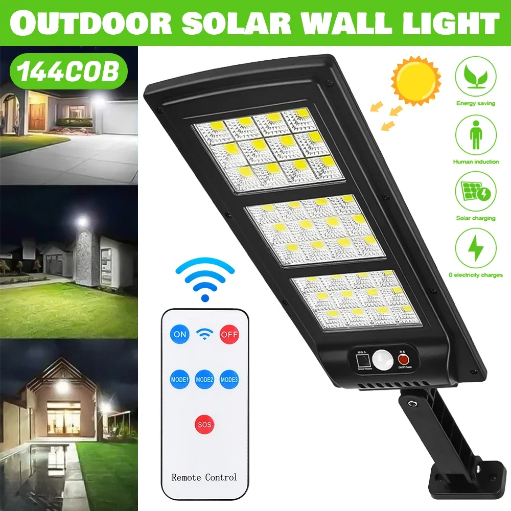 

Powerful Led Solar Light Outdoor 144LED COB Commercial Solar Street Light Motion Sensor Lamp Dusk To Dawn Road Lamp For Garage