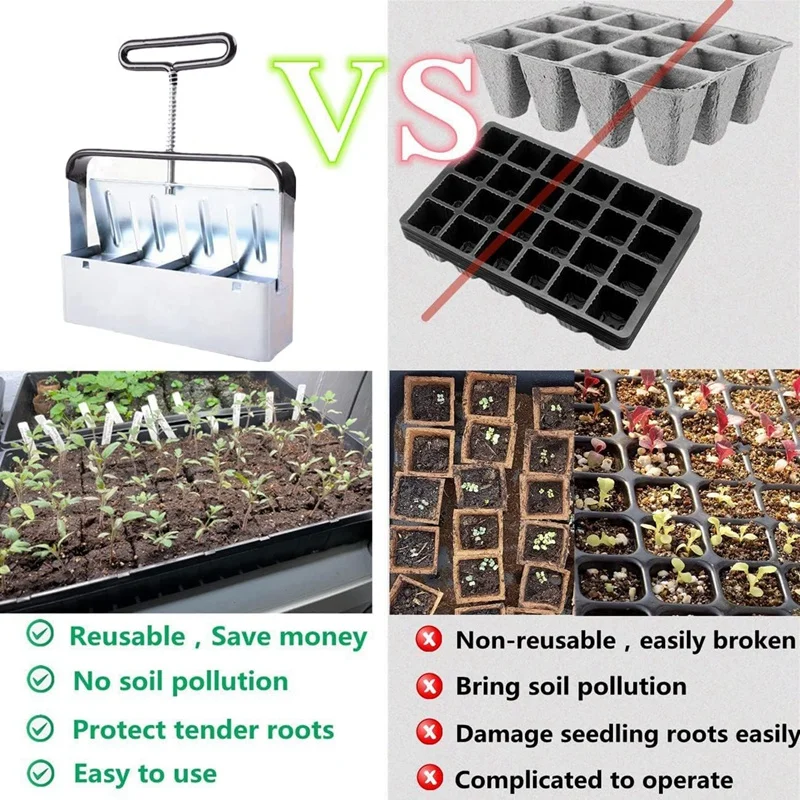 GTBL Soil Blocker, 4PCS Cell Soil Block Maker, Seed Handheld Block Maker With Comfortable Handle, Garden Blocking Tools