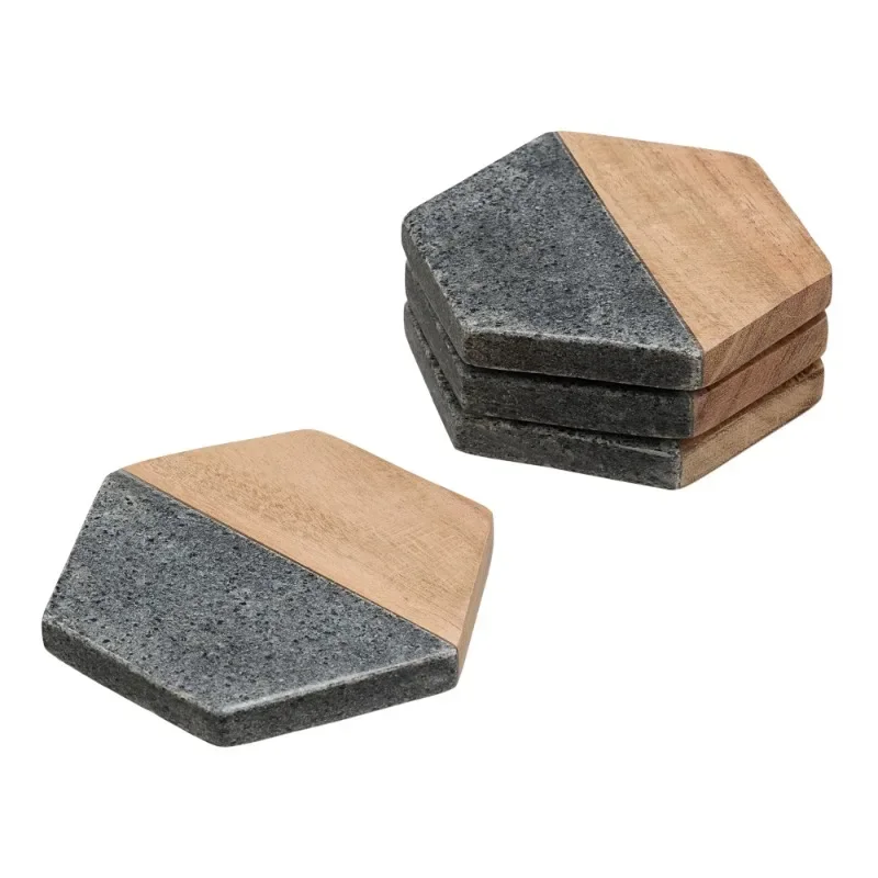 

Home.NEW 4-Piece Wood and Stone Coaster Set