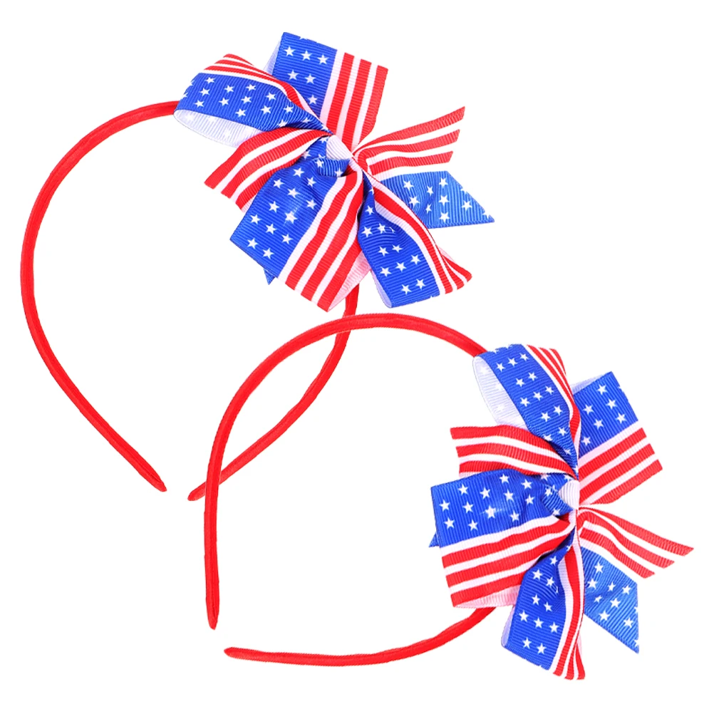 

2pcs American Flag Bow Hairband Patriotic Headband Independence Day Celebration School Performance Party Accessories