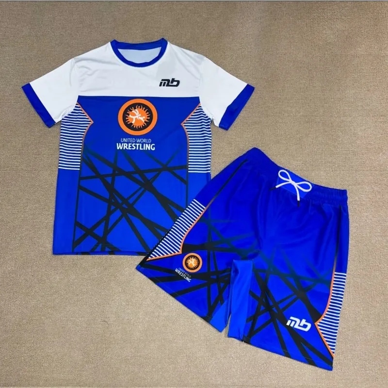 

2026 Brand New Wrestling Training Suit, Breathable Sports Set, Men's Outdoor Fitness Running T-shirt + Shorts Two-Piece Set