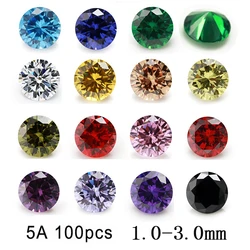 100pcs 1mm 2mm 3mm (1.0~3.0mm) AAAAA Round Cubic Zirconia Stone Loose White Golden Yellow Voilet Olive Green Black Pink