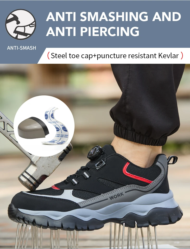 Indestructible Steel Toe Work Shoes for Men Rotating Button Safety Shoes Lightweight Construction Work Safety Shoes