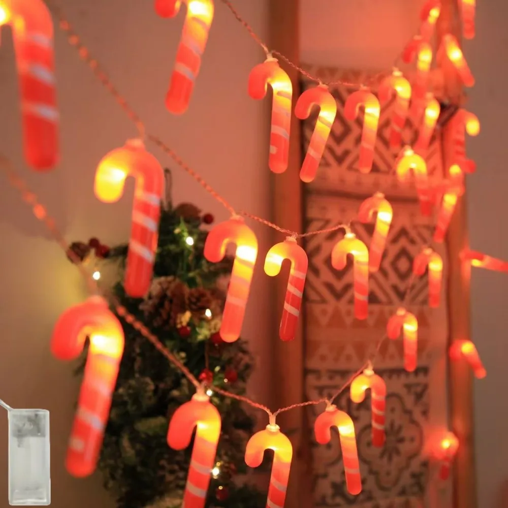 1PC 20/10LED Christmas Candy Cane String Lights, Battery Operated, used for Xmas Tree Indoor Outdoor Home Party Holiday Decor