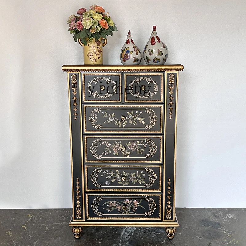 

LSL American Style Solid Wood Legs Painted European Style Living Room Decoration Vintage Black Bedroom Drawer Storage