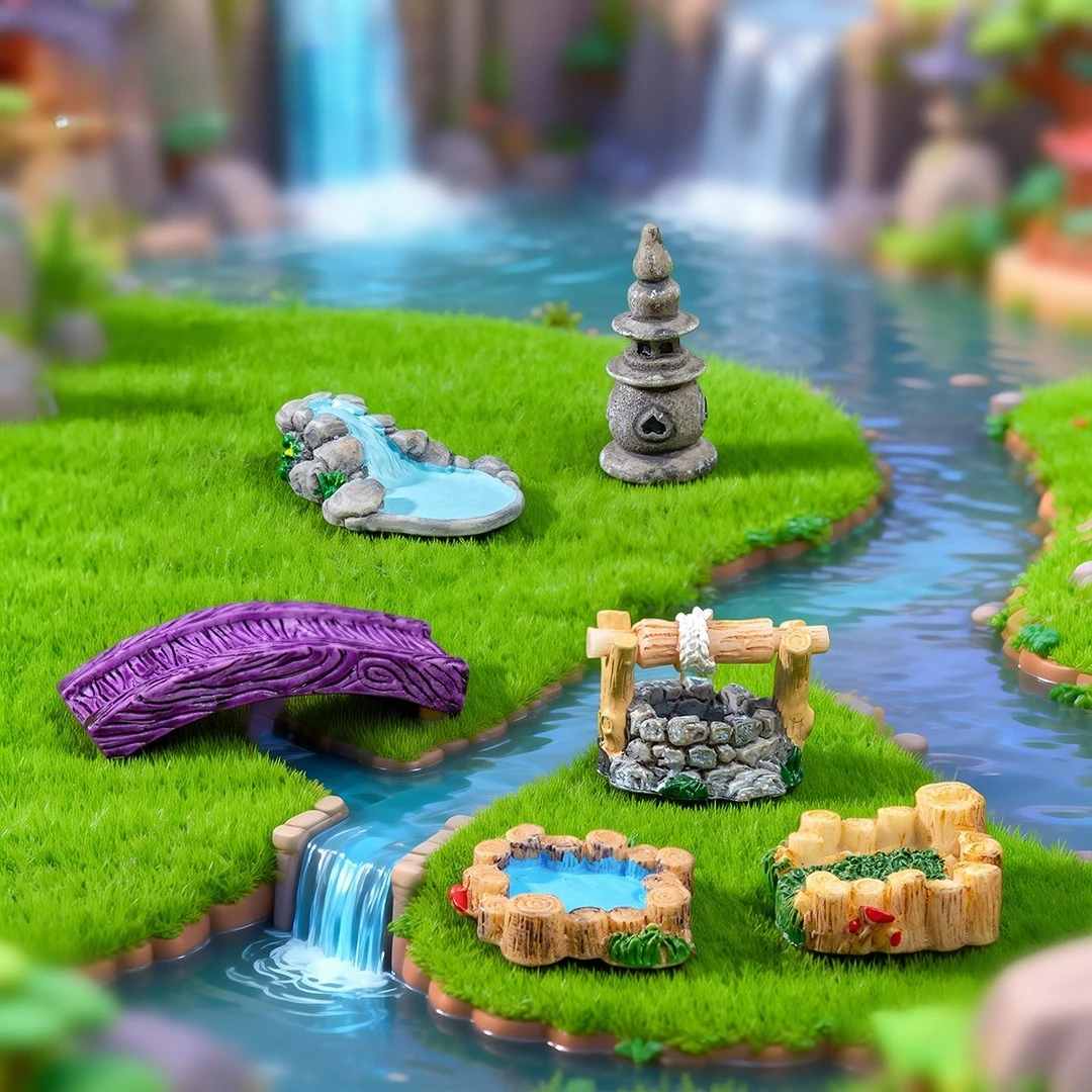 Creative Simulation Pond Tower Horticultural Landscaping DIY Decorative Accessories Moss Micro Landscaping Miniature Figurines