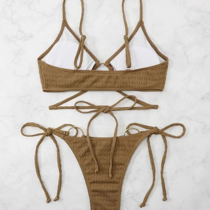 Costume da bagno costume da bagno donna estate nuovo bikini sexy europeo e americano tinta unita costume da bagno senza schienale con lacci