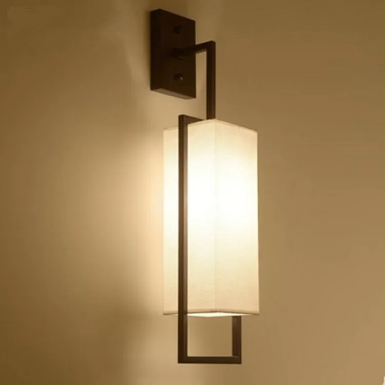 

New Chinese style wall lamp modern simple fabric hotel teahouse study bedroom bedside lamp project aisle wrought iron lamps