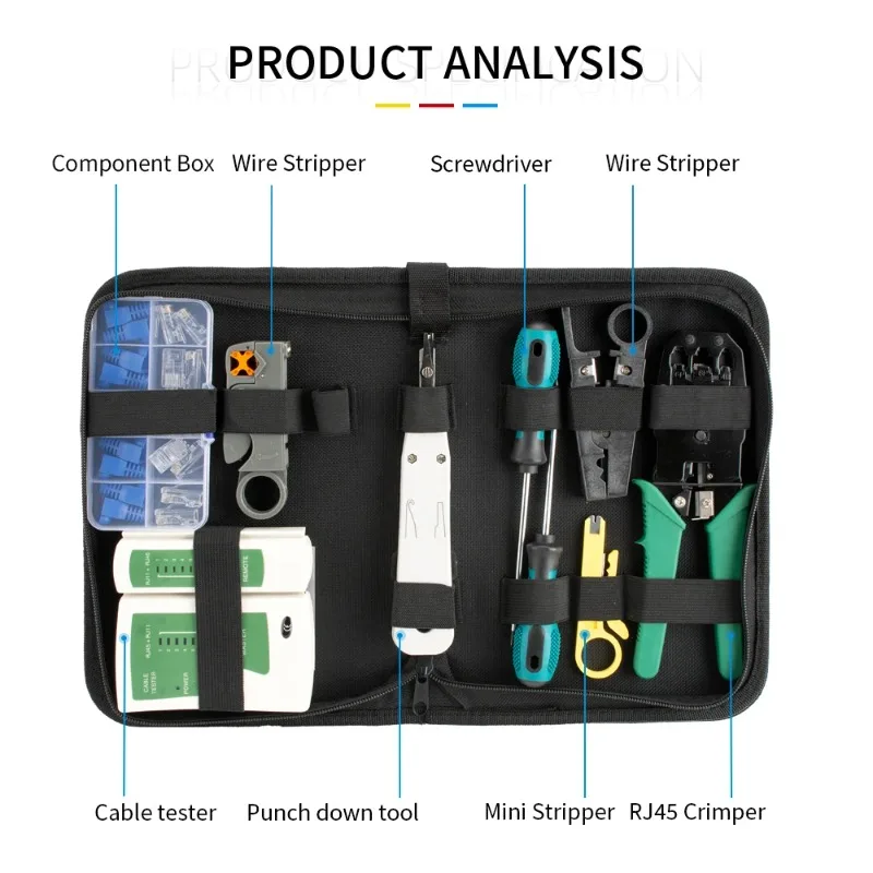 RJ45 Crimping Tool Kit Network RJ45 RJ11 Cable Tester Stripper Punch Down Tool Screwdrivers 10pcs Cat5 Plugs Boots Set