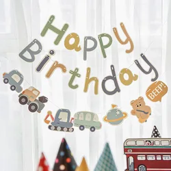 1PCS 30/100 Days  Kids Paper Traffic Engineering Car Children's Birthday Party Atmosphere Decoration Banner Hanging Ornaments