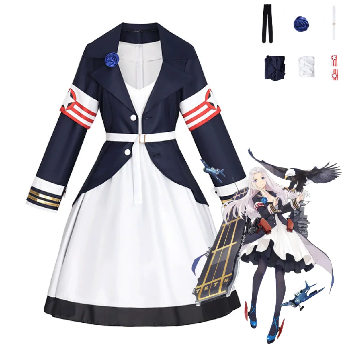 

Anime Game Azur Lane Uss Yorktown Cosplay Costume White Dress Coat Uniform Full Set Adult Woman Sexy Carnival Halloween Suit