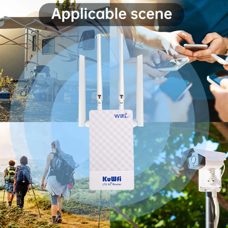 KuWFi Outdoor Waterproof 150Mbps 4G Lte Wireless Router WIFI Coverage CPE Router with WAN/LAN Port Detachable Antenna for Camera