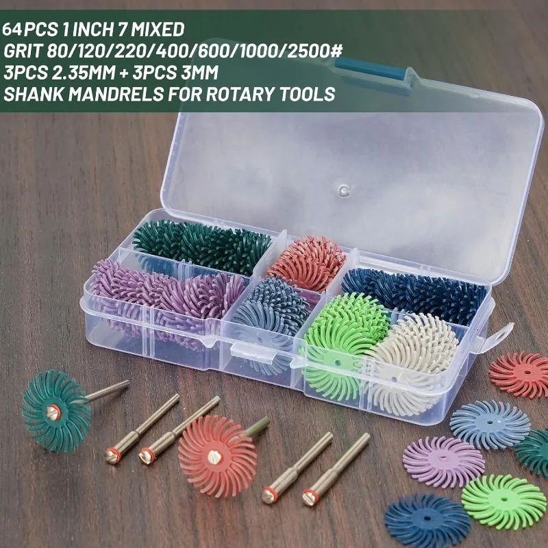 64Pcs 1'' Radial Bristle Disc Kit 1/8