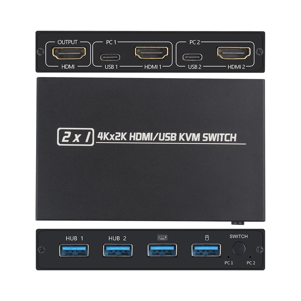 AIMOS AM-KVM 201CL 2-in-1 USB KVM Switch Support HD 2K*4K HDMI KVM Convertor 2 Hosts Share 1 Monitor/Keyboard Mouse Set