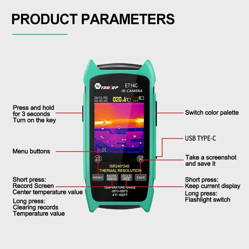 أداة توب ET14C -20~550 ℃ 25 هرتز الأشعة تحت الحمراء التصوير الحراري عدسة ماكرو كاميرا حرارية 18650 بطارية التدفئة الأرضية خط أنابيب التفتيش #4