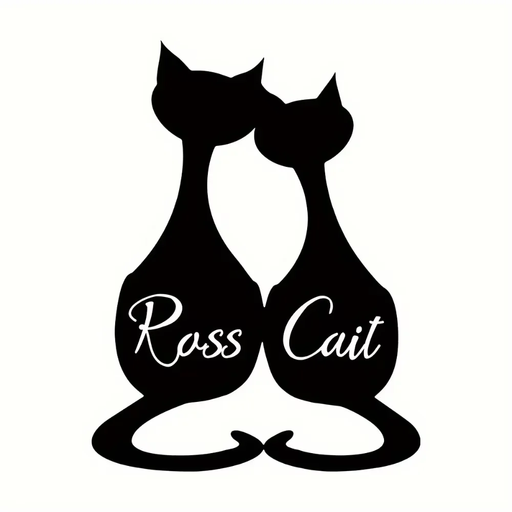 

Distinctive Personalized Metal Wall Ornament. Ross & Cat, Dark Silhouette, Satin Finish. Ideal for Valentine's.