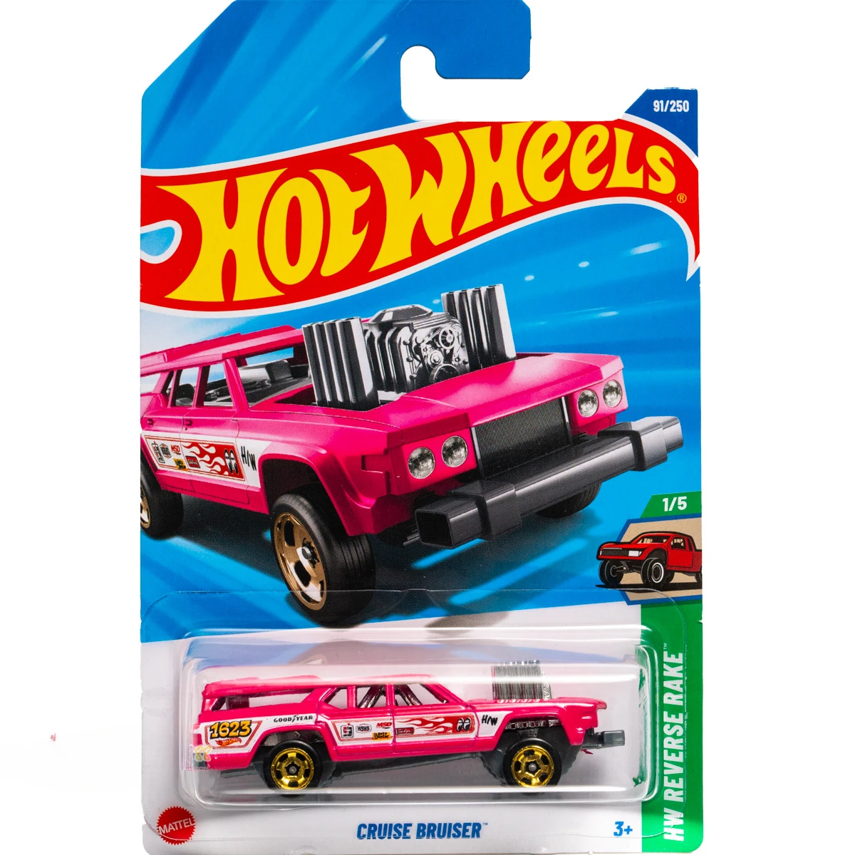 Mini 1/64 Hot Wheels Original Alloy Models Diecast Hw Reverse Rake Cruise Bruiser Pink Automobile Toys for Boys No.91 2025D Case