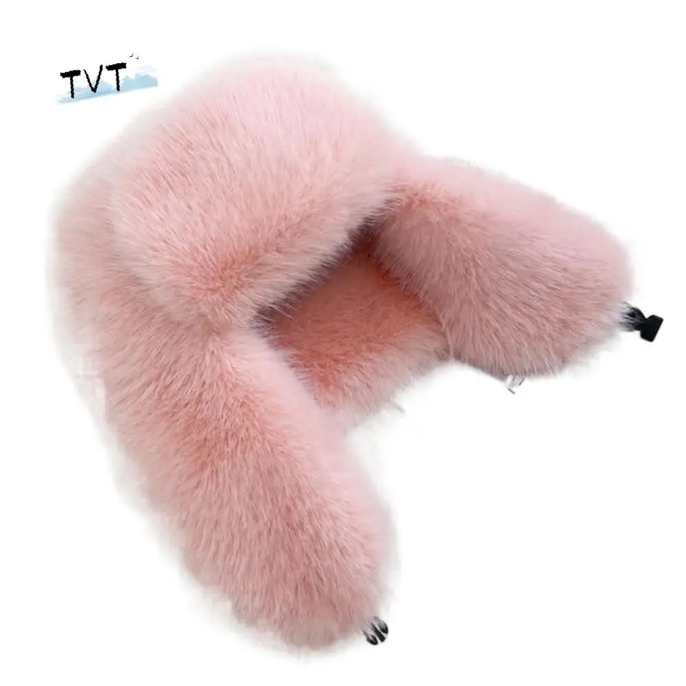 

Fashion Faux Mink Fur Plush Lei Feng Hat Thickened Windproof Ear Protection Cap Solid Color Keep Warm Skiing Pilot Hat Outdoor