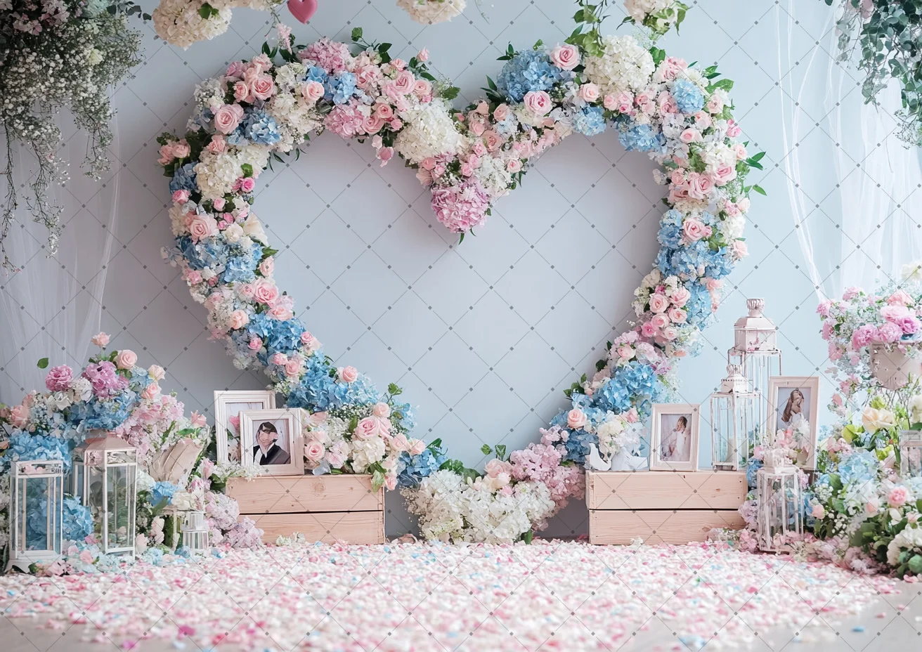 Flower Wall Photo Background Valentine's Day Photography Backdrop Cloth Pink Wreath Rose Decoration Portrait Photo Studio Props