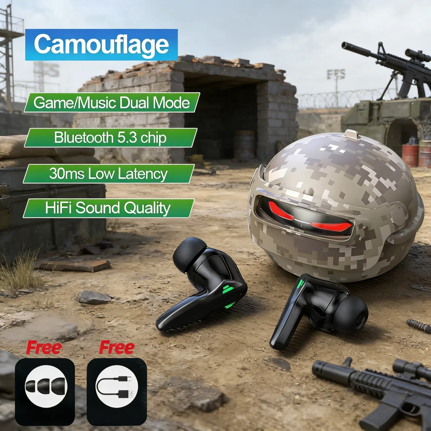 

Helmet Bluetooth Gaming Earbuds Low Latency RGB Breathing Light ENC Noise Canceling Wireless Earphones For Esports Gamer