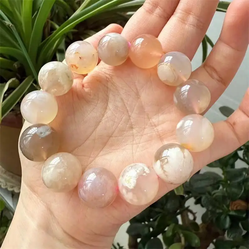 

16MM Natural Flower Agate Bead Bracelet Fashion Personalized Men Women Holiday Exquisite Christmas Gift 1PCS