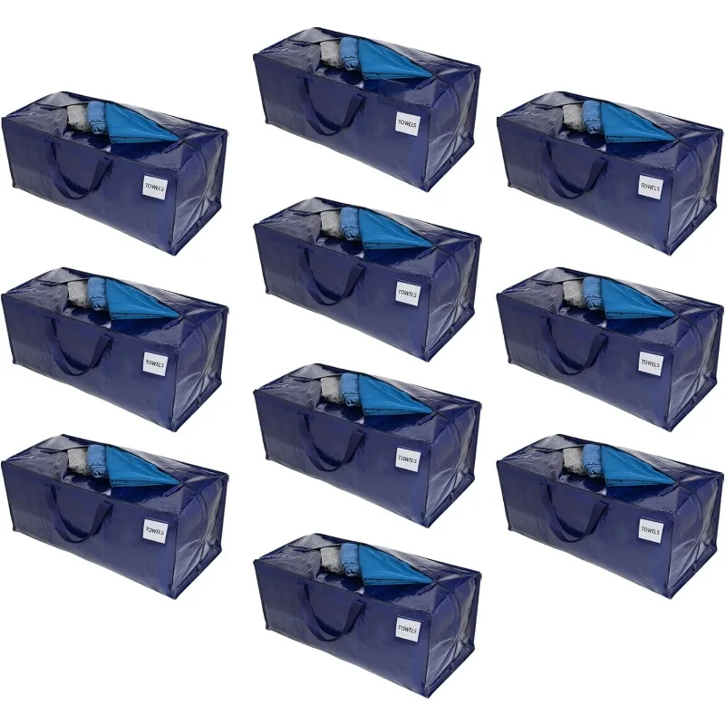 

10 Pack Moving Bags w/Backpack Straps, Moving Boxes & Storage Bins Alternative, (Blue, 10 Pack)