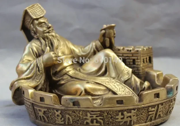 China Chinese Fengshui Brass First Emperor of Qin build Great Wall Town Statue