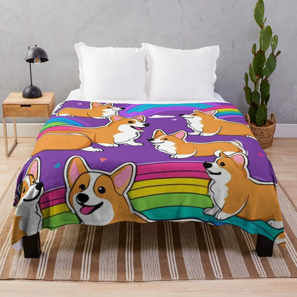 

Rainbow Corgi pack, purple base Throw Blanket Sofa Quilt Fashion Sofas Polar Blankets