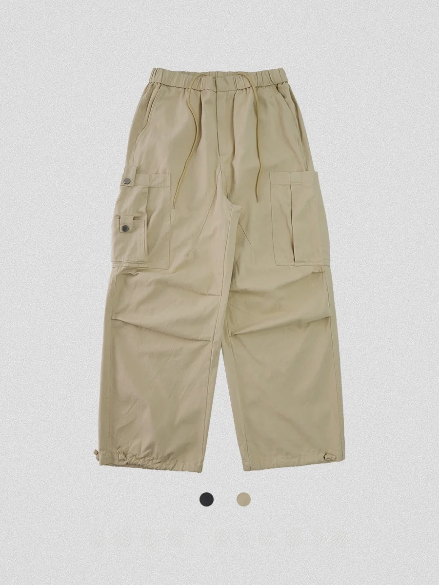

Studio Men's Loose Fit Straight Leg Work Trousers Multi-ket Long Pants Elastic Waist Cargo Pants Youth Casual Cotton