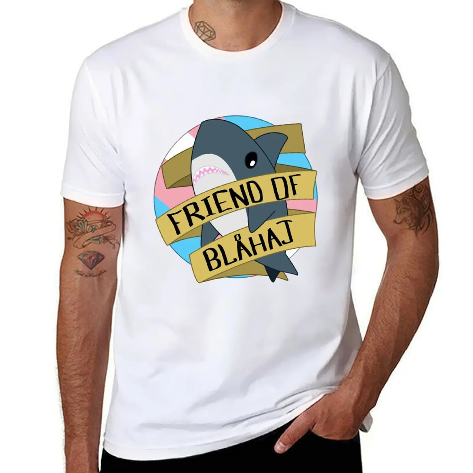 

Friend of Blahaj - Trans Pride BG T-Shirt man t shirts for men casual t shirt man cotton cotton t shirts man 100% T-shirt