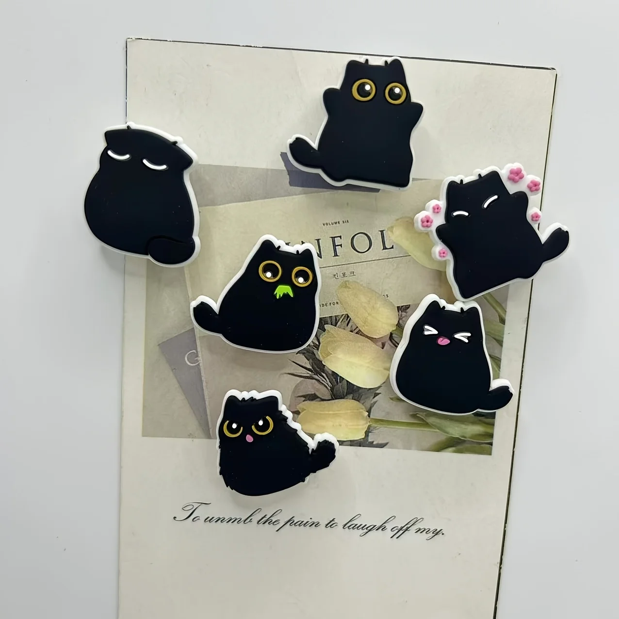 Kawaii Chubby Black Cat Fridge Magnets (6pc) image